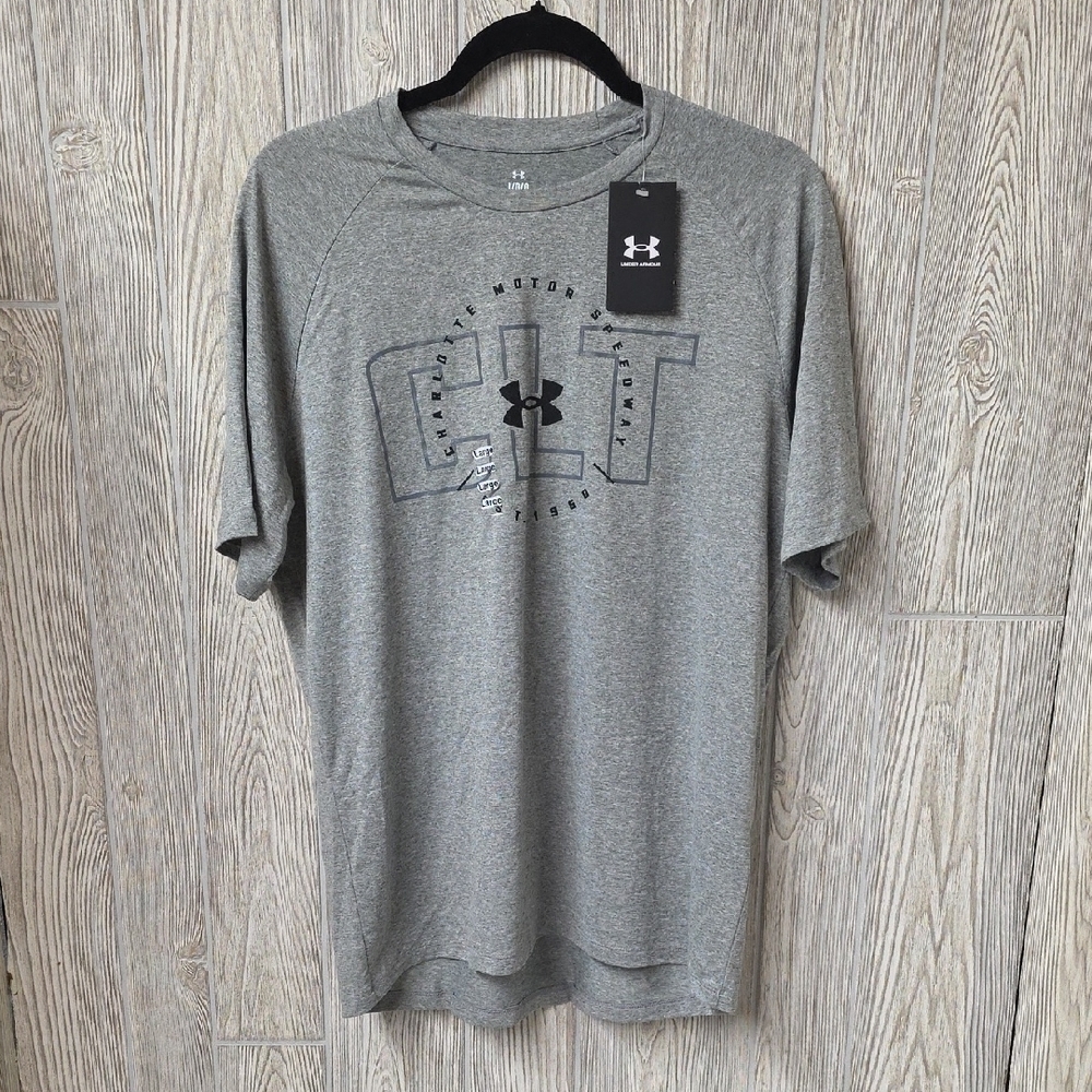 Under Armour Heather Gray Short Sleeve Charlotte Motor Speedway Shirt mens L NWT